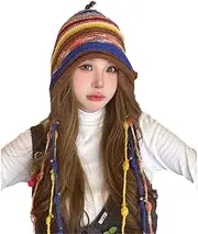 DILINBAO 2025 Colorful Stripes Vintage Fashion Winter Hats Women Soft Knitted Beanie Hat Warm Ear Flaps Ski Skull Cap(C)