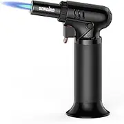 Sondiko Blow Torch with Fuel Gauge S907, Refillable Butane Torch Lighter with Safety Lock and Adjustable Flame, One-Handed Operation, Fit All Butane Tanks Kitchen Torch for Desserts, Creme Brulee