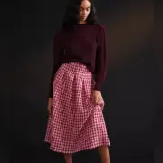 NWT Eva Franco Textured Plaid Midi Skirt