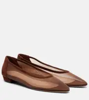 [Gianvito Rossi] Gianvito Rossi Amelia suede-trimmed organza ballet flats AU 10 brown