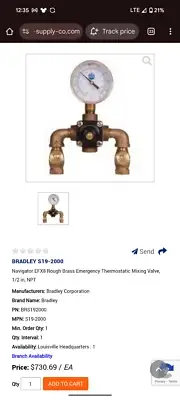 Bradley s192200 thermostatic valve