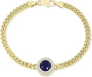 [GEMSME] Birthstone Bracelet 18K Yellow Gold Plated Cuban Link Chain Bracelets for Women with 10mm Cubic Zirconia Stone Hypoallergenic/ 7 Inch