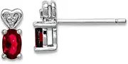 [JewelryWeb] 925 Sterling Silver Post Polished back Created Ruby and Diamond Earrings 8x3mm Wide Stud Earring for Women