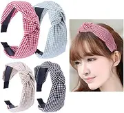 4 Pcs Check Gingham Turban Headbands Lattice Cross Knot Headband Cloth Wrapped Plastic Headwear Hair Bands Hair Hoop Party Favors Hair Accessories For Girls Woman (Color Random)