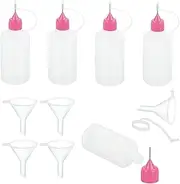 uxcell 5Pcs Needle Tip Squeeze Bottle, 50ml/1.69oz Glue Tip Applicator Bottles Plastic Liquid Glue Bottle for Paper Crafts, Painting, Oil, Ink(Pink, with 5 Funnel)