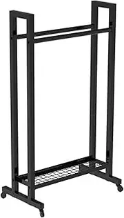 Large Capacity Steel Tennis Racket Holder Floor Standing, Adult Kids Mobile Badminton Racquet Storage Rack, for Small Space, with Bottom Organizer Mesh,Black 55X30x90cm