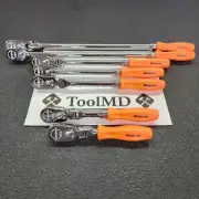 Snap-on Tools USA NEW 7pc ORANGE Hard Handle 3/8" Drive Fixed Flex Ratchet Set