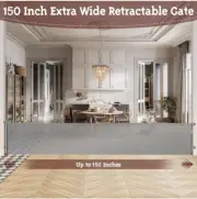 150 Inch Wide Retractable Baby Gates Extra Wide Dog Pet Gate Outdoor Indoor Gray