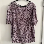 New Talbots Ditsy Playful Ruched Sleeve Top Black Pink Floral Button Front Sz 3X