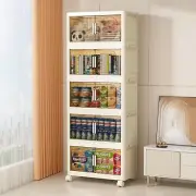 5 Tiers Side Wide Folding Storage Cabinet, 20" Side Stackable Storage Bins wi...