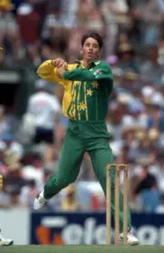 Gavin Robertson bowling for Australia A during a match agains- Old Cricket Photo