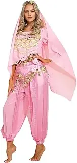 [KKmeter] Womens Belly Dance India Arabian Stage Performance Costume Glitter Sequins Crop Top+Pants+Skirt+Hip Scarf Outfit