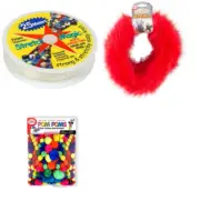 Bead and Jewelry Making Kit 300 Hot Colors Pom-Poms, 9' Red Stems, 25m Bead Cord