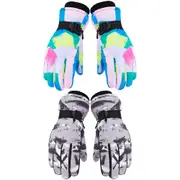 2Pcs Winter Waterproof Ski Touchscreen Windproof Warm Cold Weather Gloves For Men Women-Grey And green
