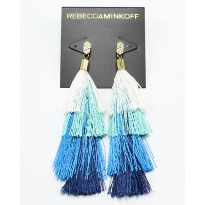 Rebecca Minkoff Blue Stacked Tassel Drop Earrings $58 Tags #RM248