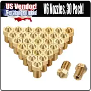 V6 Nozzle 30pcs for V6 Hotend, Brass Nozzle, M6 Thread, J head Nozzles