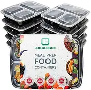 Jugglebox Three-Compartment Meal Prep Containers - 10-Pack, 942ml, Stackable & Airtight, Microwave/Freezer/Dishwasher Safe, BPA-Free, Black