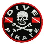 DIVE PIRATE iron-on PATCH SCUBA DIVING skull crossbones EMBROIDERED JOLLY ROGER