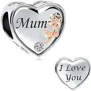 [SBI Jewelry] Family Flower Heart Charms for Bracelets Compatible with Pandora Bracelets Beads for Mom Daughter Sister Nana Wife Silver Charm Jewelry for Women