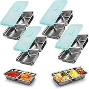 Stainless Steel Reusable Snack Containers with Lids, Grab and Go Double Compartments Snackle Box Containers, Small Sauce Condiment Containers for Travel,School,Camping, Dishwasher Safe, 4 Pack, 15.2oz