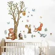 wondever Woodland Animals Wall Stickers Birch Tree Bear Fox Peel and Stick Wall Art Decals for Kids Bedroom Baby Nursery