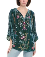 Johnny Was Velvet Kaftan Silk-Blend Blouse