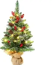 Tabletop Mini Christmas Tree, 23’’ Small Xmas Tree Artificial Christmas Tree with LED Lights Star and Hanging Ornaments, Perfect for Christmas New Year Decoration Tree Decor