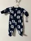 New Carter’s Baby Preemie Footed Fleece Sleeper Boys Elephants Blue White Snaps