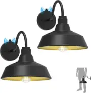 2-Pack 12.4" Gooseneck Barn Lights, Black Outdoor Dusk to Dawn Wall Sconces
