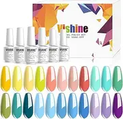 Vishine 24 Colors Soak Off UV LED Gel Nail Polish Plain Summer Range - 22 Pcs Gel Polish with No Wipe Top Coat Base Coat Starter Gel Nail Polish Set