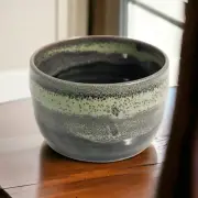 Wheel Thrown Pottery Bowl Decorated In Our Stonewash Blue And Green Glaze