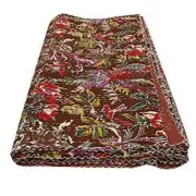 Queen Brown Bird Print Boho Summer Kantha Quilt Cotton Home Dorm D?cor Blanket