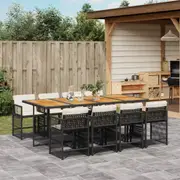 vidaXL 9 Piece Garden Dining Set with Cushions Black Poly Rattan