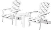 ALFORDSON 3pcs Wooden Muskoka Adirondack Chair and Desk, Fir Wood Lawn Furniture Seater for Patio Garden Porch, Slatted Beach Armchair Lounge, 180kg Weight Capacity, White Color