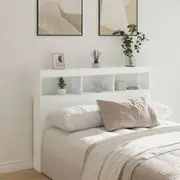 Headboard Cabinet with LED White 140x17x102 cm