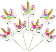 48 Pieces Rainbow Unicorn Cupcake Toppers, Cupcake Picks Cake Decorations, Double Sided Unicorn Cake Topper Set Birthday Baby Shower Party Supplies