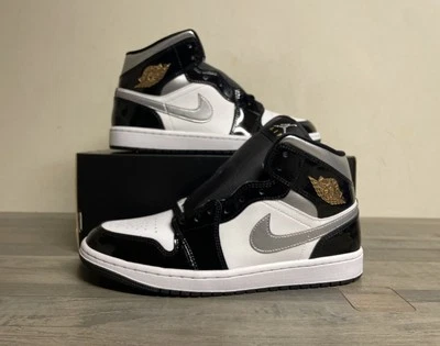 Nike Air Jordan 1 Mid SE Black Metallic Silver White HV0789-010 Men's Size 9.5