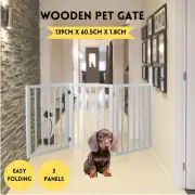 Pet Gate Wooden Dog Fence Retractable Barrier Portable Door 3 Panel White Puppy