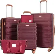 [Generic] Travelhouse Amalodie Luggage Sets 5 Piece,Suitcases with Spinner Wheels,Hardcase 3 set Luggage with Travel Duffle,Carry On Luggage Set, WINE RED, Luggage Set