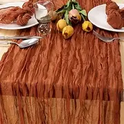 MLMC Terracotta Cheesecloth Table Runner 10ft Gauze Rustic Burnt Orange Cheese Cloth Table Runner 35x120 Inches for Courtyard Outdoor Picnic Events Decor