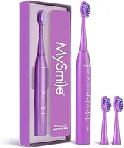 MySmile DY156 Sonic Electric Toothbrush for Adults, Rechargeable Electronic Toothbrush Portable with 3 Brush Heads, 2 Minutes 5 Modes Smart Timer, 45000VPM, One Charge for 60 Days - Purple