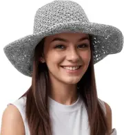 Lanzom Womens Ladies Straw Hat Wide Brim Beach Sun Cap Medium-Large, Grey