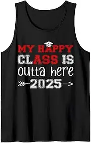 [Generic] My Happy Class is Outta Here Senior Graduation Funny Tank Top T-Shirt for Men Crew Neck Tee Shirt