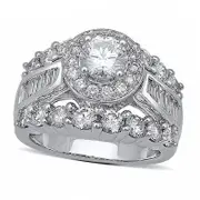 Previously Owned - 3.5 CT. T.W. Baguette and Round Natural Diamond Engagement Ring in Solid 14K White Gold