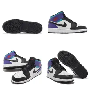 【NIKE 耐吉】休閒鞋 Air Jordan 1 Mid GS 大童 女鞋 白 葡萄紫 黑 AJ1(DQ8423-154)