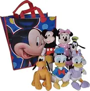 Disney 11" Plush Mickey Minnie Mouse Donald Daisy Duck Goofy Pluto 6-Pack in Tote Bag