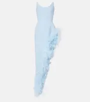 [David Koma] David Koma Asymmetric feather-trimmed cocktail dress AU 12 blue