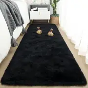 Soft Runner Rugs for Bedroom 2x6 ft with Rubber Backing, Black Fluffy Rugs