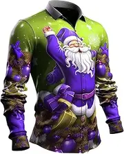 [Generic] Young Mens Shirts Christmas Santa Snowman Pattern Long Sleeved Shirt Running Top