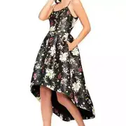 Aidan Mattox NWT Jacquard High Low Dress Midi Black Metallic Shimmer Floral Sz 4